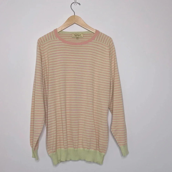 Paul Stuart Cotton Striped Crewneck Sweater luxury preppy layers ultra soft - Picture 1 of 9